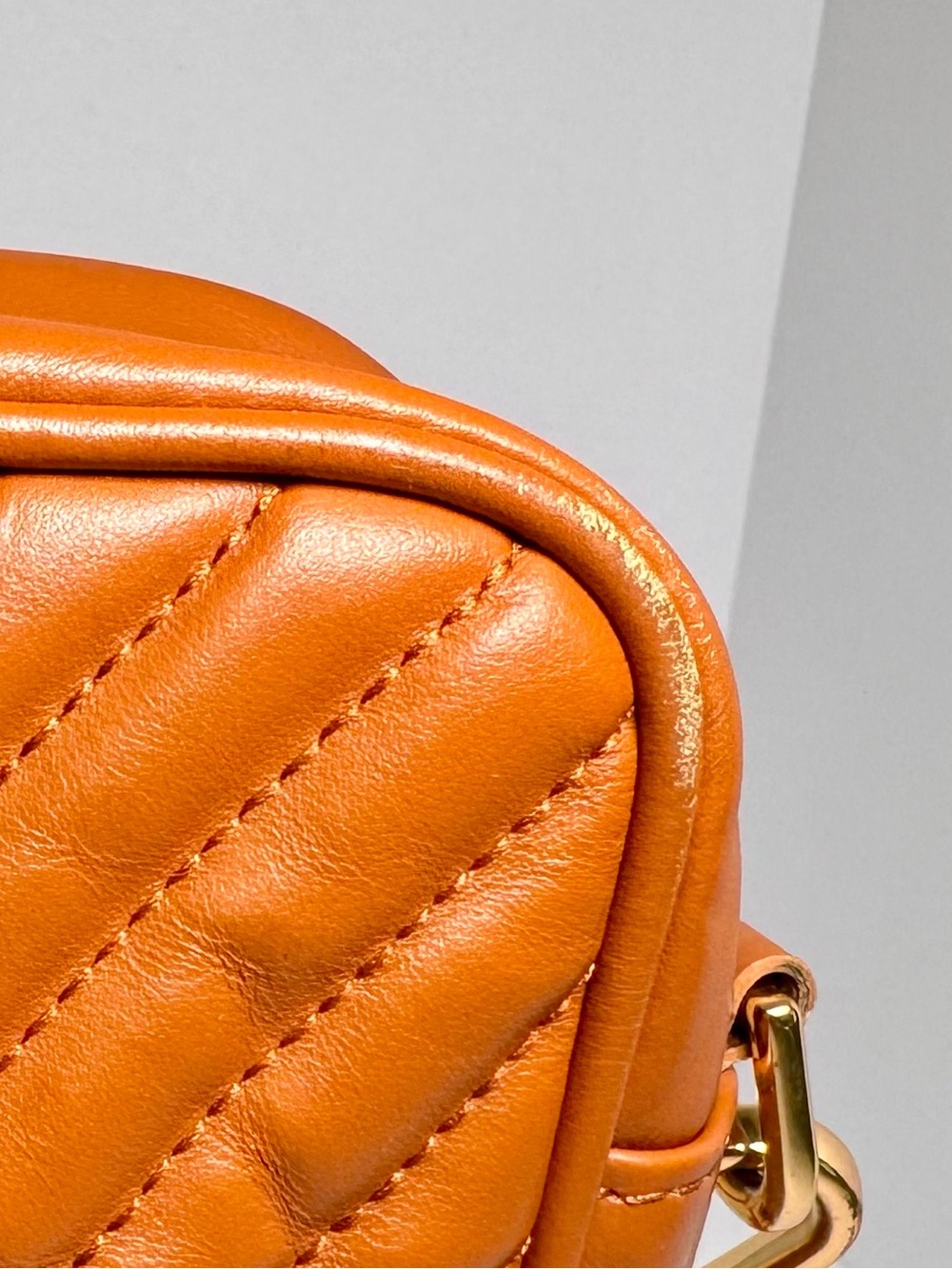 Quince Italian Leather Quilted Chevron Crossbody in Cognac Vacation - Picture 2 of 8